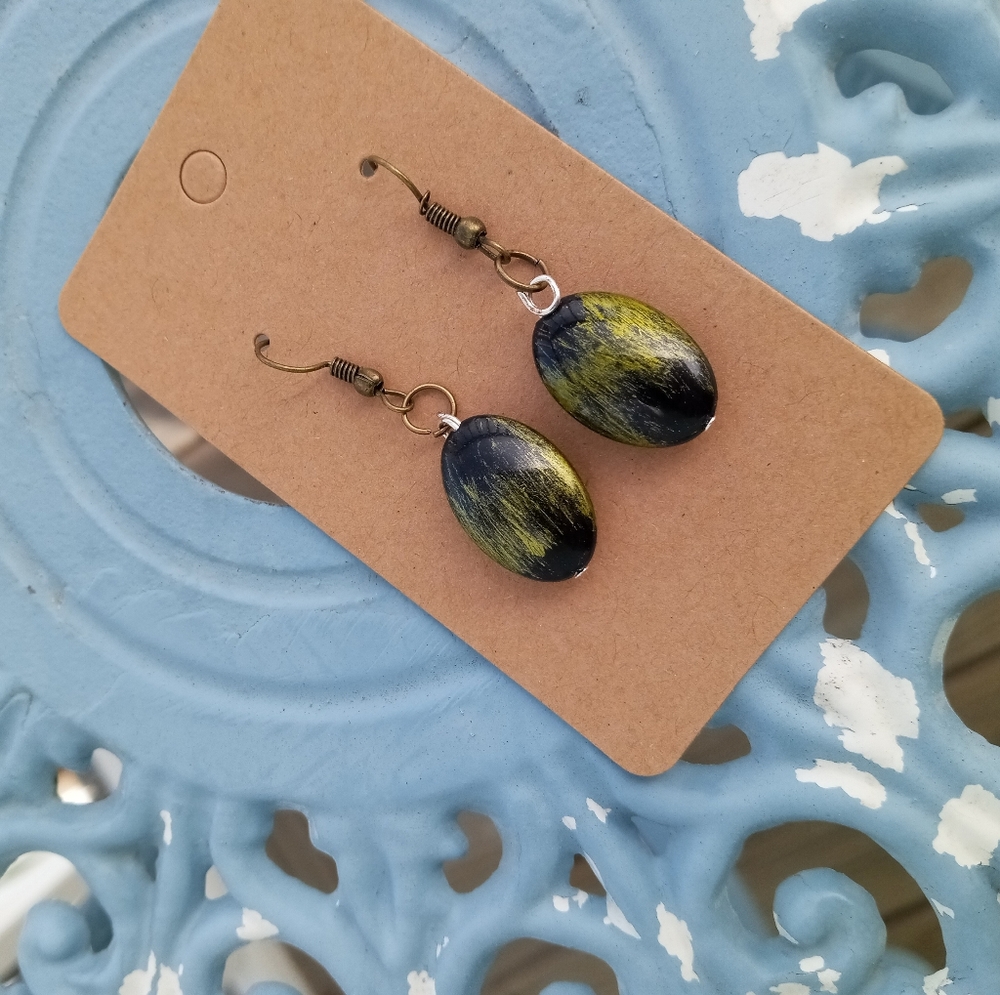 Hand Crafted antique gold essential olive earrings